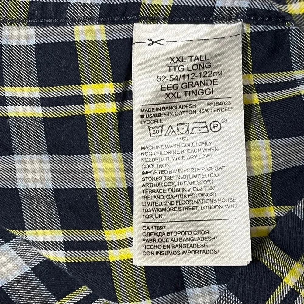 BANANA REPUBLIC Mens Untucked Slim Fit Navy Plaid Long Sleeve Shirt XXL Tall